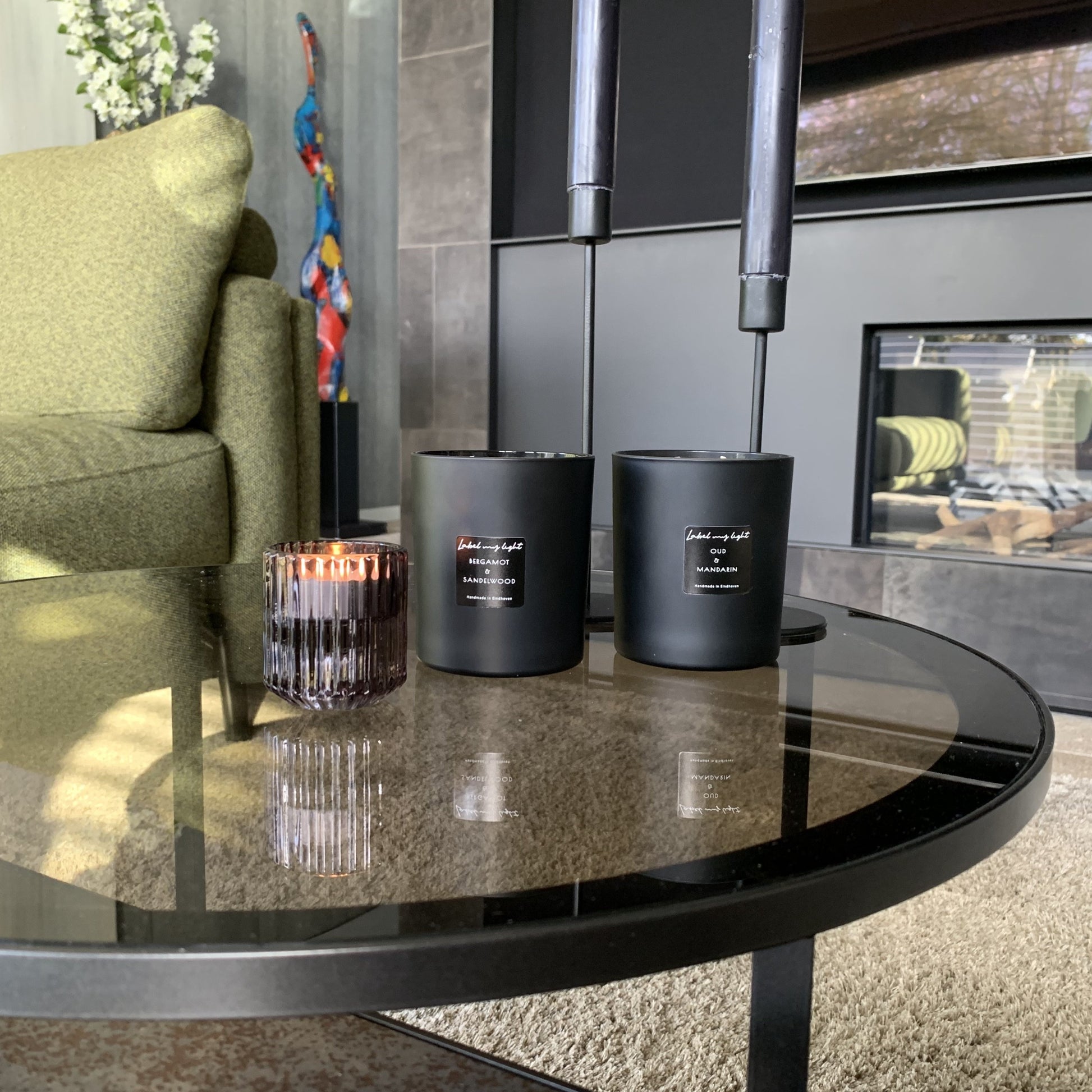 Geurkaars Frosted zwart collectie 240ml - Label my Light