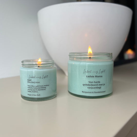 Geurkaars met eigen tekst - blauw