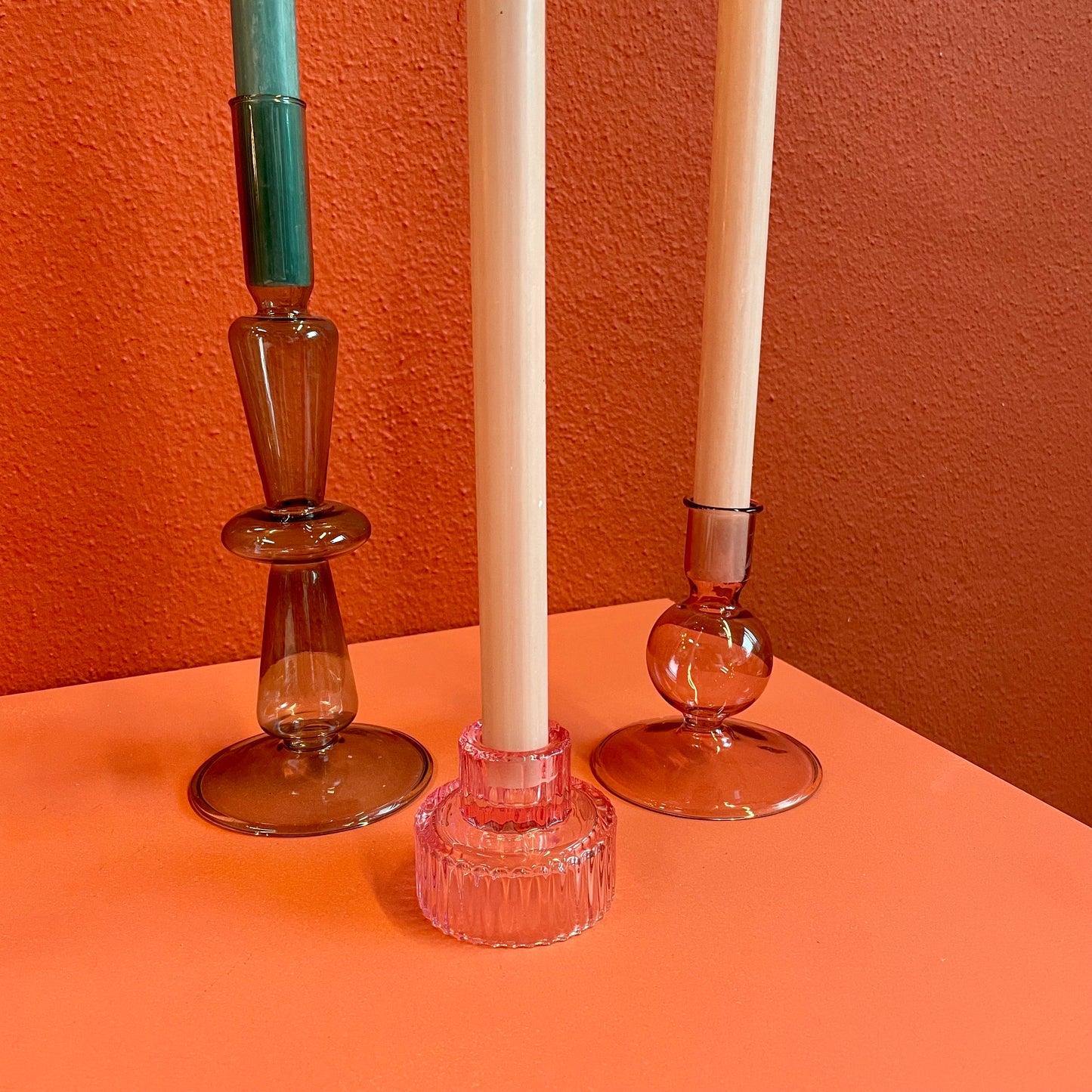 Glass candlestick set various colors