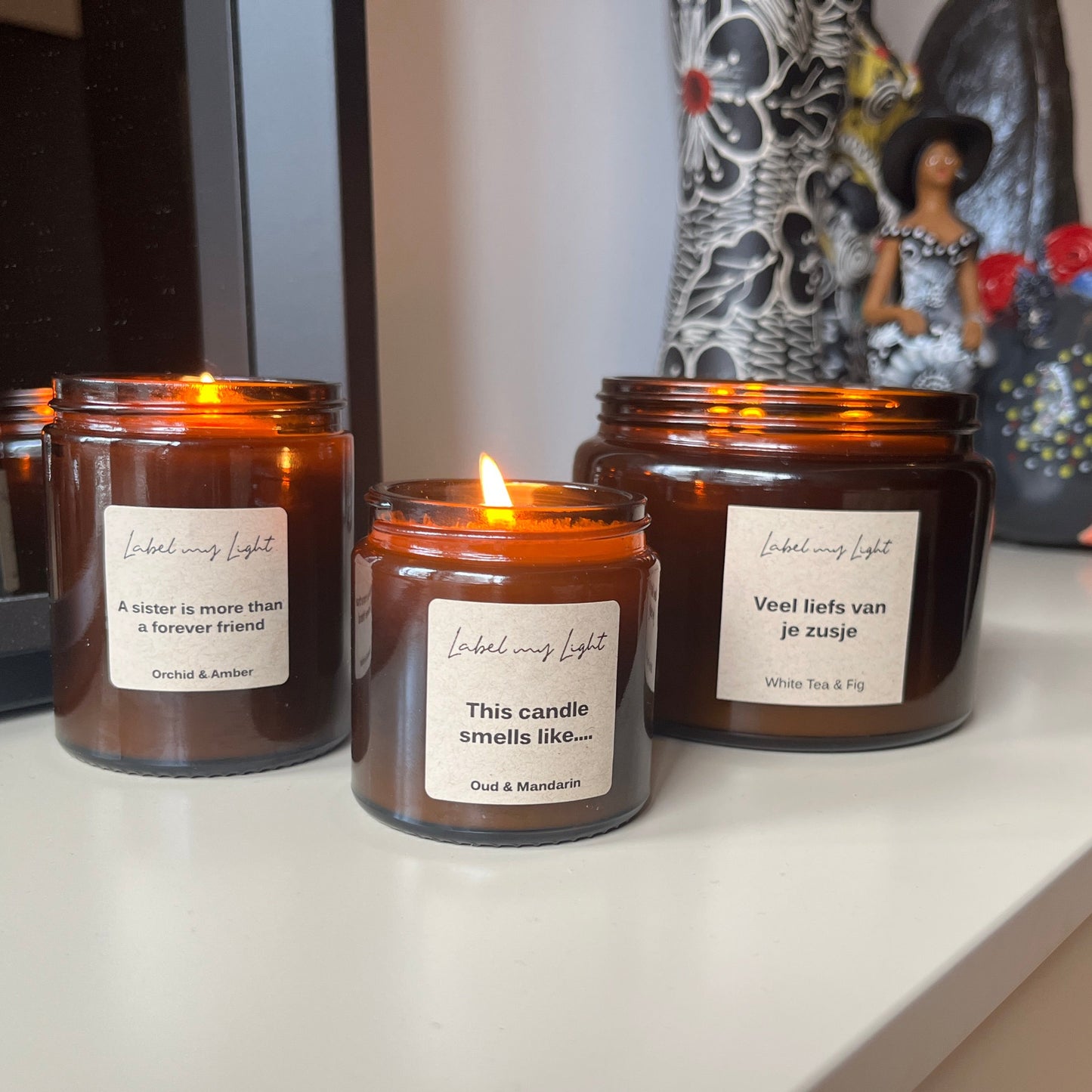 Scented candle with your own text - Amber Collection